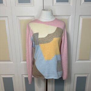 Neiman Marcus Cashmere Pink Pastel Colorblock Sweater Size M Made in Scotland